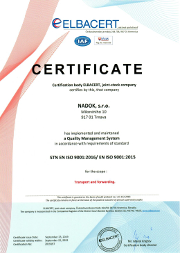 STN EN ISO 9001:2016 / EN ISO 9001:2015